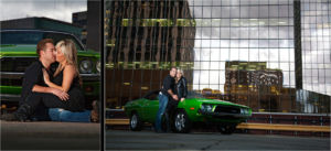 Green Muscle Car Rooftop Engagement